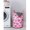 Ambesonne Valentines Laundry Bag, Romantic Heart Shapes with Many Different Designs Polka Dots Crossed Lines, Hamper Basket with Handles Drawstring Closure for Laundromats, 13″ x 19″, Hot Pink White