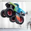 Ambesonne Cars Shower Curtain, Cartoon Monster Truck Cool Vehicle Modified to The Perfection Colorful Design, Cloth Fabric Bathroom Decor Set with Hooks, 69″ W x 84″ L, Aqua Green Black