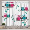 Ambesonne Cartoon Kitchen Curtains, Couples of Owls Sitting on Spring Branches Funny Characters, Window Drapes 2 Panel Set for Kitchen Cafe Decor, 55″ x 39″, Pink Turquoise