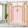 Ambesonne Cartoon Shower Curtain, Interior of The Ballroom Magic Castle Chandelier Ceiling Columns Kingdom Print, Cloth Fabric Bathroom Decor Set with Hooks, 69″ W x 70″ L, Pink Beige