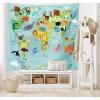 Ambesonne Cartoon Tapestry, Animal Map of the World for Cartoon Mountains Forests Happy Atlas, Fabric Wall Hanging Decor for Bedroom Living Room Dorm, 45″ X 30″, Yellow Green and Pale Blue