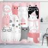 Ambesonne Cat Shower Curtain, Cartoon Kittens Funny Smiling Glasses Scarfs Doodle Humorous Design, Cloth Fabric Bathroom Decor Set with Hooks, 69″ W x 70″ L, Pale Pink White Black