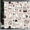 Ambesonne Cat Shower Curtain, Simplistic Drawn Kitties Sitting Laying with Pastel Colors Cartoon Illustration, Cloth Fabric Bathroom Decor Set with Hooks, 69″ W x 70″ L, Rose and Pale Grey