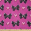 Ambesonne Pearls Fabric by The Yard, Bow Ties with Hearts Feminine Valentines Day Romantic Theme with Dotted Background, Stretch Knit Fabric for Clothing Sewing and Arts Crafts, 1 Yard, Pink Black(Pink Black)
