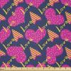 Ambesonne Romantic Fabric by The Yard, Love Hearts Stripes Celebration Party Lovers Valentines Design, Stretch Knit Fabric for Clothing Sewing and Arts Crafts, 1 Yard, Magenta Night Blue and Yellow(Magenta Night Blue and Yellow)