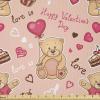Ambesonne Valentines Fabric by The Yard, Teddy Bears Celebrating Your Happy Valentines Day Cakes Balloons, Stretch Knit Fabric for Clothing Sewing and Arts Crafts, 3 Yards, Coral Brown Peach(Coral Brown Peach)