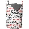 Ambesonne Valentines Laundry Bag, Hand Drawn Love Lettering Doodle Style Design with Brush Stroke Effect, Hamper Basket with Handles Drawstring Closure for Laundromats, 13″ x 19″, Black Red White
