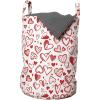 Ambesonne Valentines Laundry Bag, Red and White Pattern with Sketchy Hearts Dots Arrows Romance and Love Theme, Hamper Basket with Handles Drawstring Closure for Laundromats, 13″ x 19″, Scarlet White