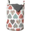 Ambesonne Valentines Laundry Bag, Retro Style up and Down Hearts with Stripes Waves and Checkered Patterns, Hamper Basket with Handles Drawstring Closure for Laundromats, 13″ x 19″, Teal Coral White