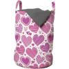 Ambesonne Valentines Laundry Bag, Romantic Heart Shapes with Many Different Designs Polka Dots Crossed Lines, Hamper Basket with Handles Drawstring Closure for Laundromats, 13″ x 19″, Hot Pink White