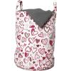 Ambesonne Valentines Laundry Bag, Sketch Drawing Style Hearts in Red and Pink Pattern for Romantic Couples, Hamper Basket with Handles Drawstring Closure for Laundromats, 13″ x 19″, Ruby Pink White