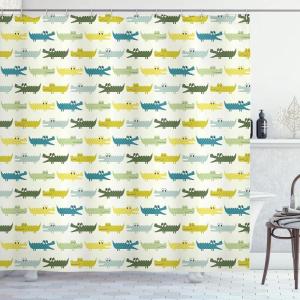 Ambesonne Animal Shower Curtain, Crocodile Characters in Cartoon Style Funny Faces Animal Alligators, Cloth Fabric Bathroom Decor Set with Hooks, 69″ W x 70″ L, Yellow Green Teal