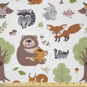 Ambesonne Boxer Dog Fabric by The Yard, Cartoon Purebred Dogs Paw Prints and Bones, Microfiber Fabric for Arts and Crafts Textiles & Decor, 1 Yard, Brown Caramel(Green Brown)
