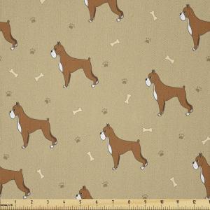 Ambesonne Boxer Dog Fabric by The Yard, Cartoon Purebred Dogs Paw Prints and Bones, Microfiber Fabric for Arts and Crafts Textiles & Decor, 1 Yard, Brown Caramel(Brown Caramel)