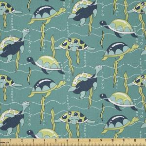 Ambesonne Boxer Dog Fabric by The Yard, Cartoon Purebred Dogs Paw Prints and Bones, Microfiber Fabric for Arts and Crafts Textiles & Decor, 1 Yard, Brown Caramel(Teal)