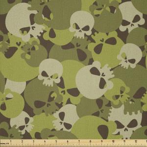 Ambesonne Boxer Dog Fabric by The Yard, Cartoon Purebred Dogs Paw Prints and Bones, Microfiber Fabric for Arts and Crafts Textiles & Decor, 1 Yard, Brown Caramel(Green Beige)