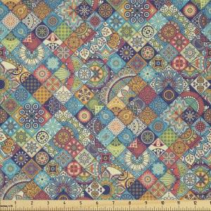 Ambesonne Boxer Dog Fabric by The Yard, Cartoon Purebred Dogs Paw Prints and Bones, Microfiber Fabric for Arts and Crafts Textiles & Decor, 1 Yard, Brown Caramel(Blue Cream)