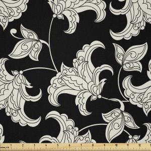 Ambesonne Boxer Dog Fabric by The Yard, Cartoon Purebred Dogs Paw Prints and Bones, Microfiber Fabric for Arts and Crafts Textiles & Decor, 1 Yard, Brown Caramel(Black Ivory)