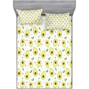 Ambesonne Cartoon Fitted Sheet & Pillow Sham Set, Funny Monkey Hanging from Tree and Holding Banana Jungle Animals Theme Print, Decorative Printed 2 Piece Bedding Decor Set, Twinxl, Chocolate White(Green Yellow)