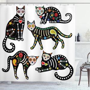 Ambesonne Cartoon Shower Curtain, Animal Map of The World for Cartoon Mountains Forests Happy Atlas, Cloth Fabric Bathroom Decor Set with Hooks, 69″ W x 84″ L, Yellow Green and Pale Blue(Black White)