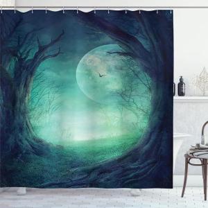 Ambesonne Cartoon Shower Curtain, Animal Map of The World for Cartoon Mountains Forests Happy Atlas, Cloth Fabric Bathroom Decor Set with Hooks, 69″ W x 84″ L, Yellow Green and Pale Blue(Navy Green)