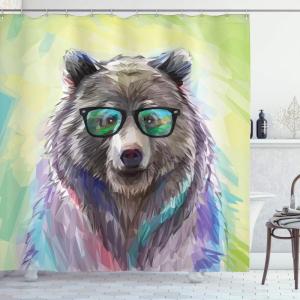 Ambesonne Cartoon Shower Curtain, Animal Map of The World for Cartoon Mountains Forests Happy Atlas, Cloth Fabric Bathroom Decor Set with Hooks, 69″ W x 84″ L, Yellow Green and Pale Blue(Lime Green)