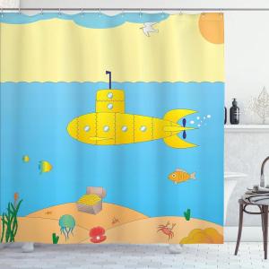 Ambesonne Cartoon Shower Curtain, Animal Map of The World for Cartoon Mountains Forests Happy Atlas, Cloth Fabric Bathroom Decor Set with Hooks, 69″ W x 84″ L, Yellow Green and Pale Blue(Blue Yellow Beige)