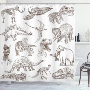 Ambesonne Cartoon Shower Curtain, Animal Map of The World for Cartoon Mountains Forests Happy Atlas, Cloth Fabric Bathroom Decor Set with Hooks, 69″ W x 84″ L, Yellow Green and Pale Blue(Dark Brown)