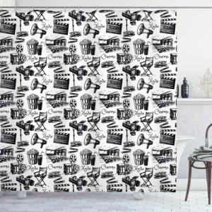 Ambesonne Cartoon Shower Curtain, Forest Secret Swing Old Tree Curly Half Moon Shaped Lamps Butterflies Print, Cloth Fabric Bathroom Decor Set with Hooks, 69″ W x 75″ L, Brown Khaki(Charcoal White)