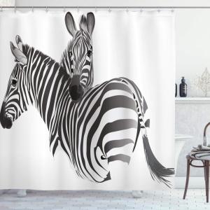 Ambesonne Cartoon Shower Curtain, Forest Secret Swing Old Tree Curly Half Moon Shaped Lamps Butterflies Print, Cloth Fabric Bathroom Decor Set with Hooks, 69″ W x 75″ L, Brown Khaki(Grey White)