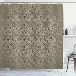 Ambesonne Cartoon Shower Curtain, Forest Secret Swing Old Tree Curly Half Moon Shaped Lamps Butterflies Print, Cloth Fabric Bathroom Decor Set with Hooks, 69″ W x 75″ L, Brown Khaki(Dusk Umber)