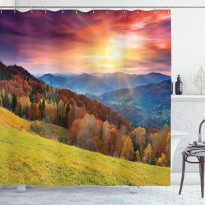 Ambesonne Cartoon Shower Curtain, Tale Castle Scenery in Floral Garden Girls Fantasy Picture, Cloth Fabric Bathroom Decor Set with Hooks, 69″ W x 70″ L, Pink Blue(Magenta Green)
