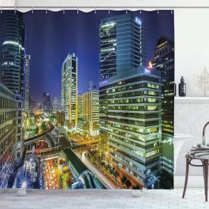 Ambesonne Cartoon Shower Curtain, Tale Castle Scenery in Floral Garden Girls Fantasy Picture, Cloth Fabric Bathroom Decor Set with Hooks, 69″ W x 70″ L, Pink Blue(Navy Blue Green Yellow)