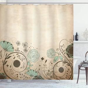 Ambesonne Cartoon Shower Curtain, Tale Castle Scenery in Floral Garden Girls Fantasy Picture, Cloth Fabric Bathroom Decor Set with Hooks, 69″ W x 70″ L, Pink Blue(Brown Turquoise)