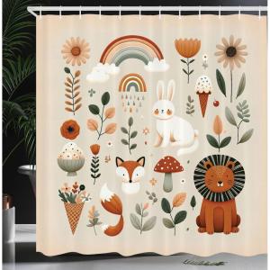 Ambesonne Cartoon Stall Shower Curtain, Happy Rubber Duck and Bubbles Pattern Theme Art, Fabric Bathroom Decor Set with Hooks, 36″ W x 72″ L, Yellow Aqua(Cinnamon and Eggshell)