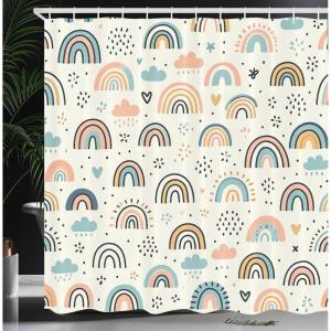 Ambesonne Cartoon Stall Shower Curtain, Happy Rubber Duck and Bubbles Pattern Theme Art, Fabric Bathroom Decor Set with Hooks, 36″ W x 72″ L, Yellow Aqua(Ivory Blush Soft Blue)