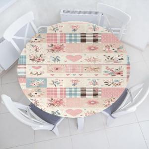 Ambesonne Ice Cream Fitted Round Tablecloth, Delicate Pattern of Colorful Design Dots and Hearts on Plain Back Cartoon, All Around Elastic Fabric Table Cover, 40″- 44″ Diameter, Pink Blue Apricot(Blush Beige Slate Blue)