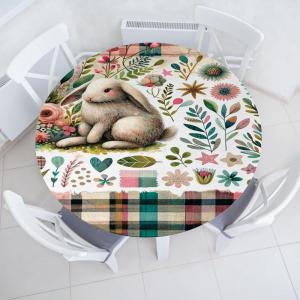 Ambesonne Ice Cream Fitted Round Tablecloth, Delicate Pattern of Colorful Design Dots and Hearts on Plain Back Cartoon, All Around Elastic Fabric Table Cover, 40″- 44″ Diameter, Pink Blue Apricot(Blush White Olive Green)