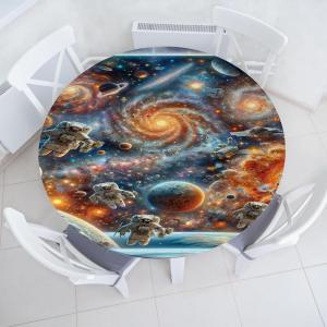 Ambesonne Ice Cream Fitted Round Tablecloth, Delicate Pattern of Colorful Design Dots and Hearts on Plain Back Cartoon, All Around Elastic Fabric Table Cover, 40″- 44″ Diameter, Pink Blue Apricot(Vermilion Blue Indigo)