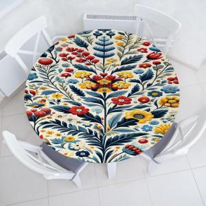 Ambesonne Ice Cream Fitted Round Tablecloth, Delicate Pattern of Colorful Design Dots and Hearts on Plain Back Cartoon, All Around Elastic Fabric Table Cover, 40″- 44″ Diameter, Pink Blue Apricot(Blue Dark Pink Mustard)