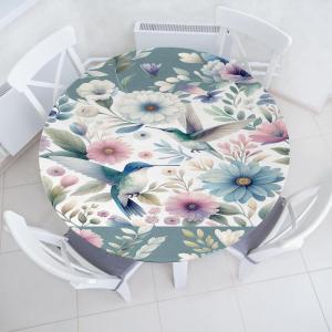 Ambesonne Ice Cream Fitted Round Tablecloth, Delicate Pattern of Colorful Design Dots and Hearts on Plain Back Cartoon, All Around Elastic Fabric Table Cover, 40″- 44″ Diameter, Pink Blue Apricot(Dark Sea Green Blush Teal)