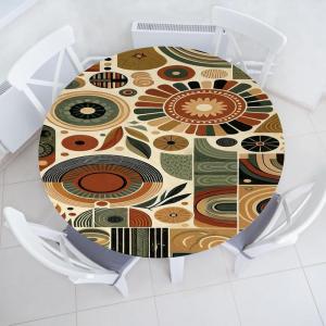 Ambesonne Ice Cream Fitted Round Tablecloth, Delicate Pattern of Colorful Design Dots and Hearts on Plain Back Cartoon, All Around Elastic Fabric Table Cover, 40″- 44″ Diameter, Pink Blue Apricot(Cinnamon Reseda Green Tan)