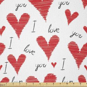 Ambesonne Love Fabric by The Yard, Hand Written I Love You Phrases Heart Valentines Day Inspiration, Stretch Knit Fabric for Clothing Sewing and Arts Crafts, 1 Yard, Vermilion Black White(Vermilion Black White)