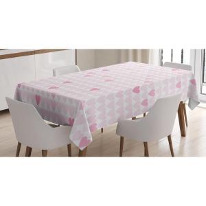 Ambesonne Love Tablecloth, Pattern of Hearts and Romantic Wedding Theme Celebration Valentines, Rectangular Table Cover for Dining Room Kitchen Decor, 60″ X 84″, Pink White(Pink White)