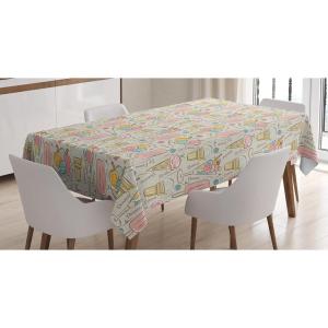 Ambesonne Love Tablecloth, Pattern of Hearts and Romantic Wedding Theme Celebration Valentines, Rectangular Table Cover for Dining Room Kitchen Decor, 60″ X 84″, Pink White(Pink Beige)