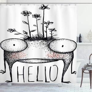 Ambesonne Manly Shower Curtain, Cartoon Hot-Rod Truck Antique Old Model Automobile Transport Nostalgia Illustration, Cloth Fabric Bathroom Decor Set with Hooks, 69″ W x 70″ L, Orange Black(Black White)
