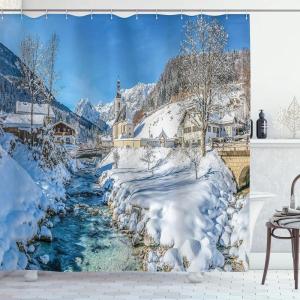 Ambesonne Manly Shower Curtain, Cartoon Hot-Rod Truck Antique Old Model Automobile Transport Nostalgia Illustration, Cloth Fabric Bathroom Decor Set with Hooks, 69″ W x 70″ L, Orange Black(White Blue)