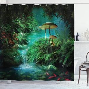 Ambesonne Manly Shower Curtain, Cartoon Hot-Rod Truck Antique Old Model Automobile Transport Nostalgia Illustration, Cloth Fabric Bathroom Decor Set with Hooks, 69″ W x 70″ L, Orange Black(Green Teal)