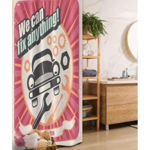 Ambesonne Manly Shower Curtain, Cartoon Hot-Rod Truck Antique Old Model Automobile Transport Nostalgia Illustration, Cloth Fabric Bathroom Decor Set with Hooks, 69″ W x 70″ L, Orange Black(Multi Color)