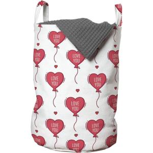 Ambesonne Romantic Laundry Bag, Valentines Day Theme Heart Shaped Love You Balloons Happiness Birthday, Hamper Basket with Handles Drawstring Closure for Laundromats, 13″ x 19″, Dark Coral and White